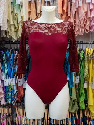 Bordeaux Lace Dance 3/4 Sleeve Leotard for Women by Atelier della Danza MP