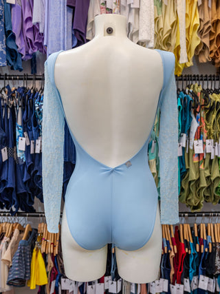 Light Blue Flock Long Sleeve Dance Leotard for Women MP783 by Atelier della Danza MP