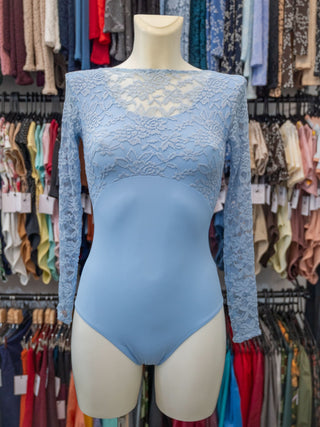 Light Blue Lace Dance Long Sleeve Leotard MP617 for Women by Atelier della Danza MP