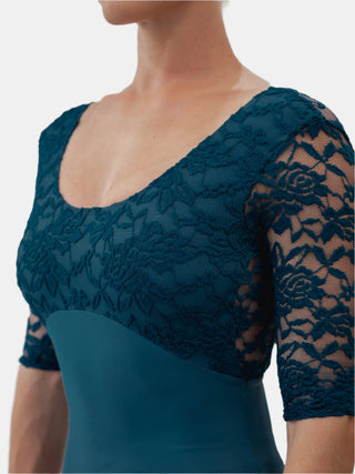 Petrol Lace Dance 3/4 Sleeve Leotard MP682 for Women by Atelier della Danza MP