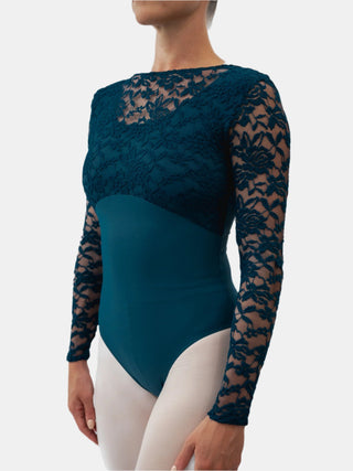 Petrol Lace Dance Long Sleeve Leotard MP617 for Women by Atelier della Danza MP