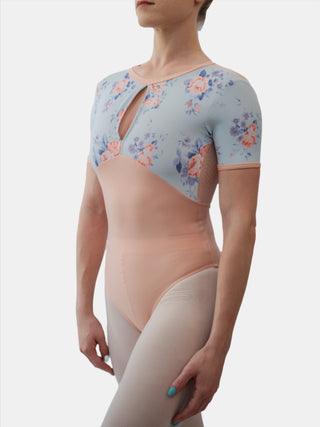 Pink Floral Short Sleeve Dance Leotard MP788 for Women by Atelier della Danza MP