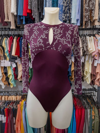 Plum Flock Long Sleeve Dance Leotard for Women by Atelier della Danza MP