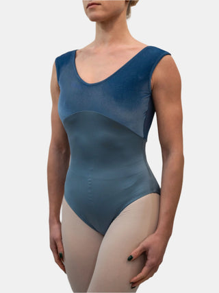 Powder Blue Mesh Velvet Dance Tank Leotard for Women by Atelier della Danza MP