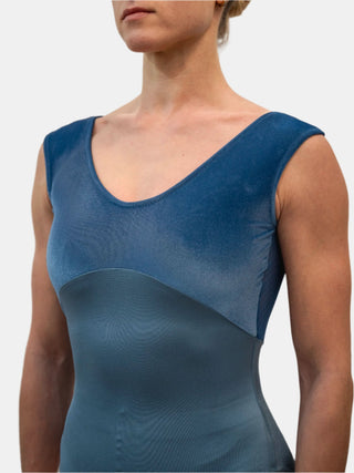 Powder Blue Mesh Velvet Dance Tank Leotard for Women by Atelier della Danza MP