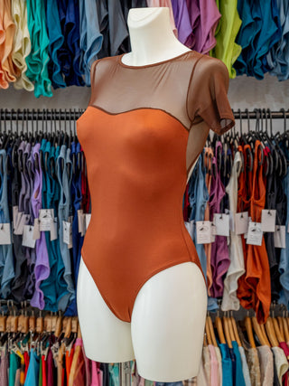 Rust Dance Short Sleeve Leotard for Women with Mesh by Atelier della Danza MP