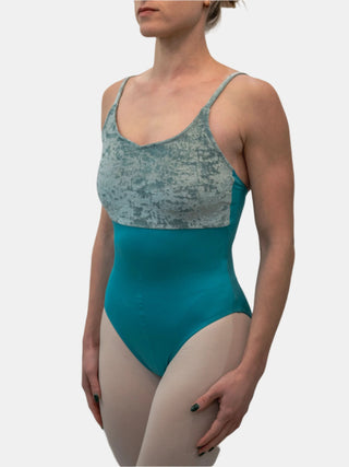 Turquoise Velvet Dance Spaghetti Straps Leotard for Women by Atelier della Danza MP