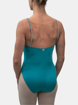 Turquoise Velvet Dance Spaghetti Straps Leotard for Women by Atelier della Danza MP